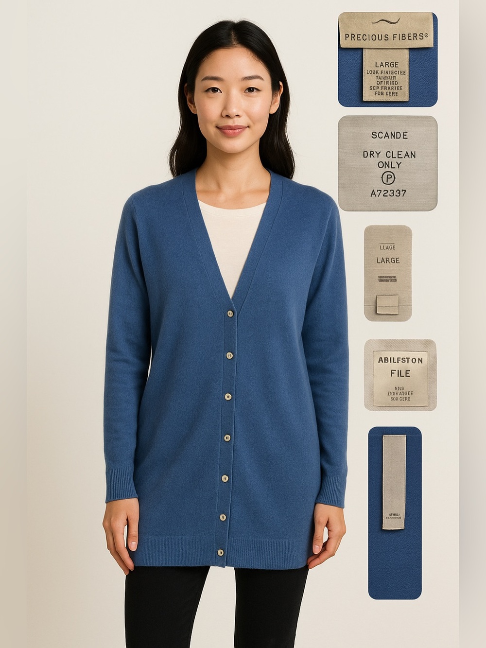 Precious Fibers 100% Cashmere Blue Longline Cardigan Sweater Large